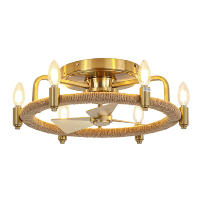 20" Flush Mount Golden Ceiling Fan with Light and Remote Control