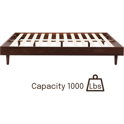 Full size Mid-Century Modern Platform Bed Frame in Dark Brown Wood Finish