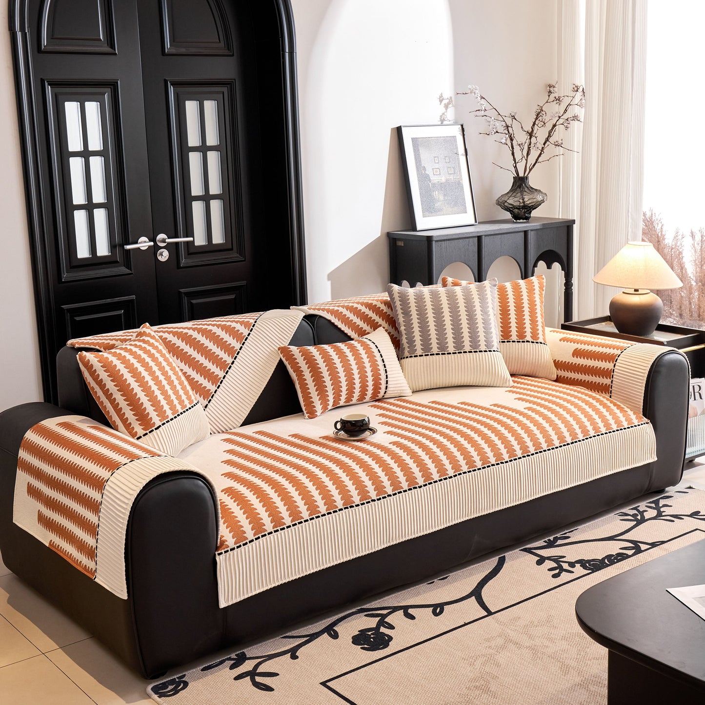 Vertical Stripes Sectional Sofa Cover Slipcover - Non-Slip, Fits L-Shape Couches