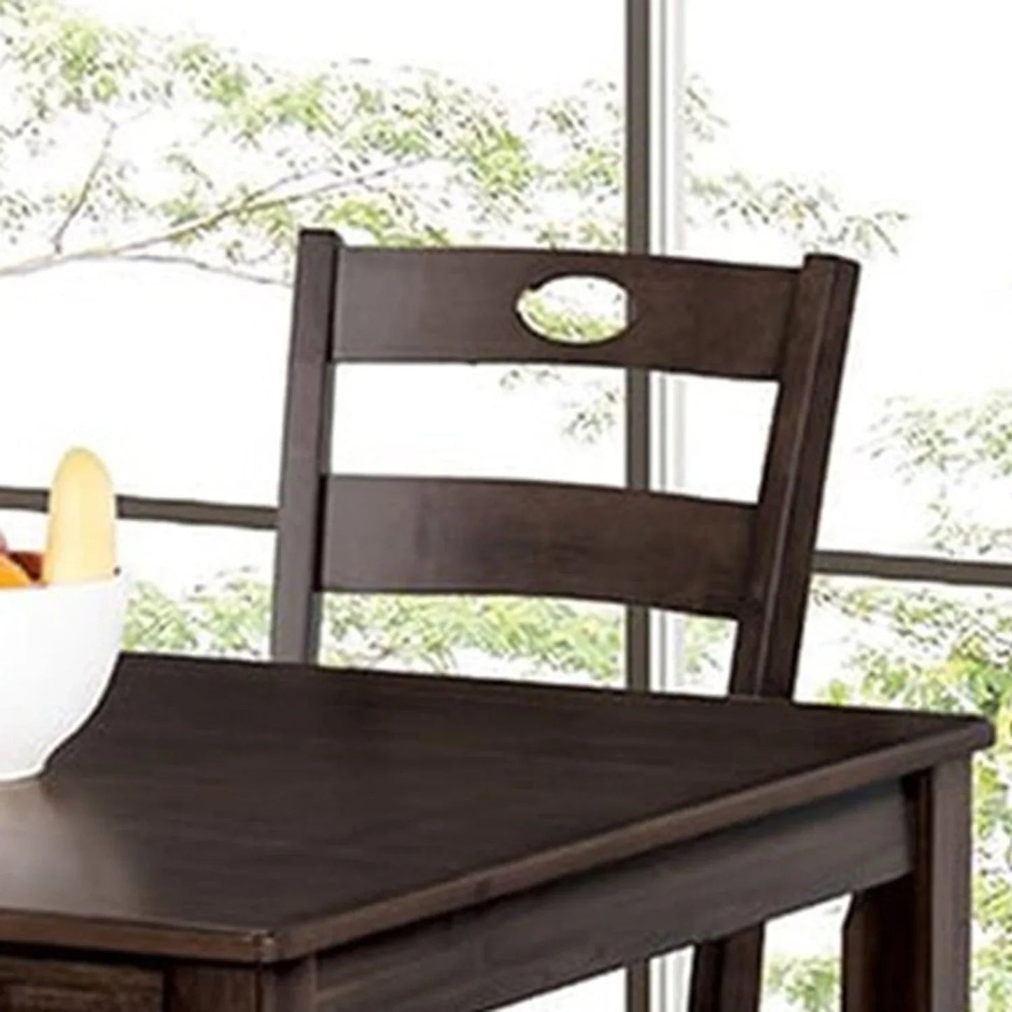 30"H Solid Rubberwood 5-Piece Dining Table Set with Slat Back Chairs