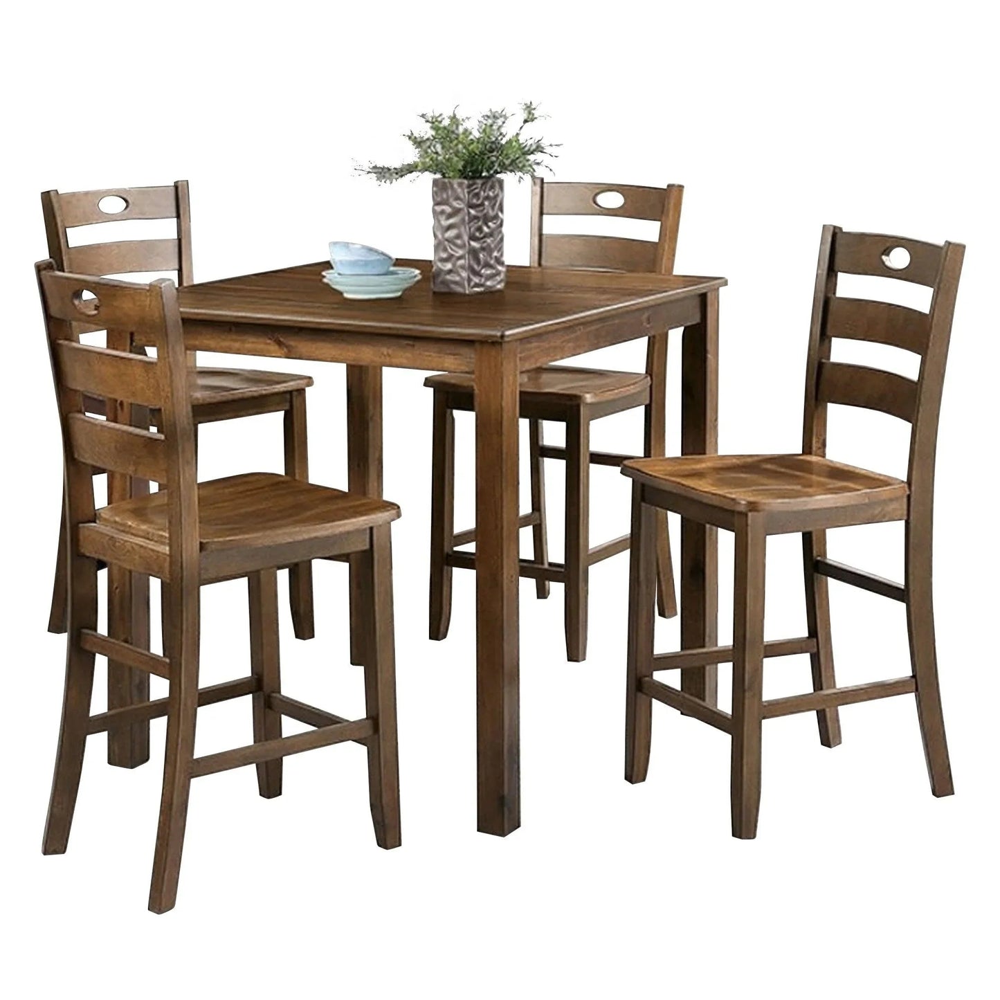 36"H Solid Rubberwood and Wood Veneer 5-Piece Counter Ht. Table Set
