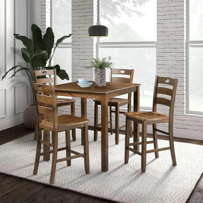 36"H Solid Rubberwood and Wood Veneer 5-Piece Counter Ht. Table Set