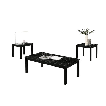 Findlay 3-Piece 47.5 in. Rectangle Faux Marble Top Coffee Table Set with Solid Wood Legs