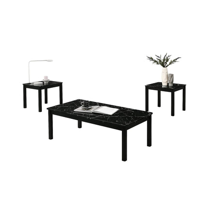 Findlay 3-Piece 47.5 in. Rectangle Faux Marble Top Coffee Table Set with Solid Wood Legs