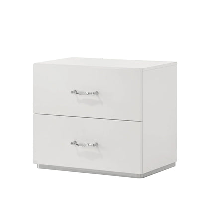 Stoholm Modern White Nightstand with 2-Drawer and Chrome Handles