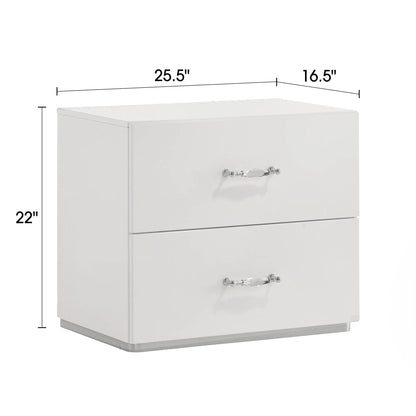 Stoholm Modern White Nightstand with 2-Drawer and Chrome Handles