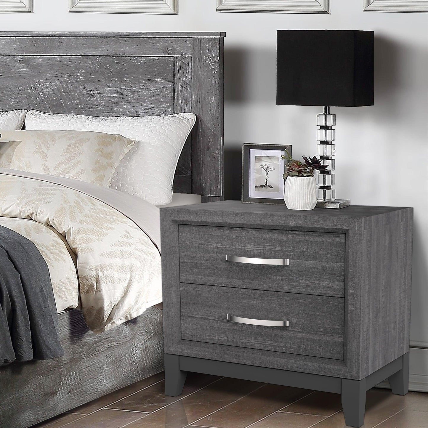 Furniture of America Lucien Modern Wood Nightstand with 2 Drawers