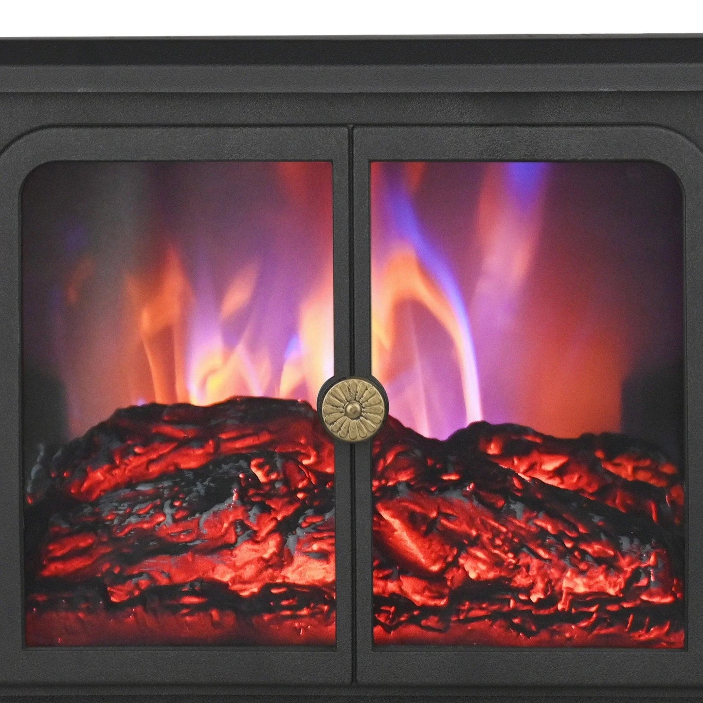 Black Electric Heater Free Standing Stove, 3D Flame Overheat Protection Adjustable Thermostat, 1500W