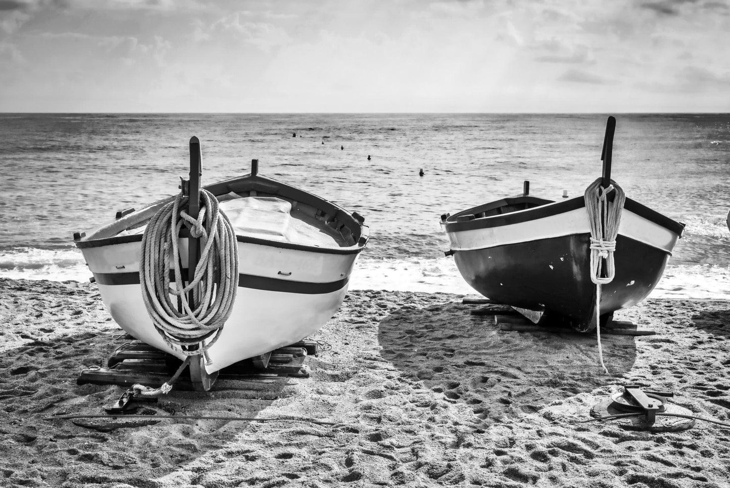 Black and White Nautical Theme Wallpaper Mural. Boat on Shore Wall Mural. #FT-380