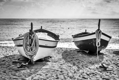 Black and White Nautical Theme Wallpaper Mural. Boat on Shore Wall Mural. #FT-380
