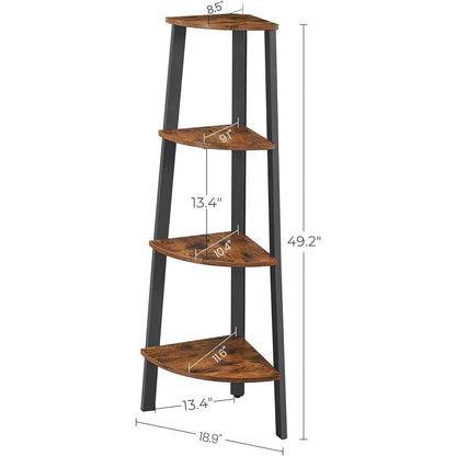 Narrow 3-Shelf Corner Shelving Unit Plant Stand Bookcase in Brown Black Wood