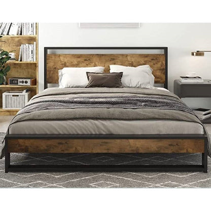 Full Modern Farmhouse Platform Bed Frame with Wood Panel Headboard Footboard