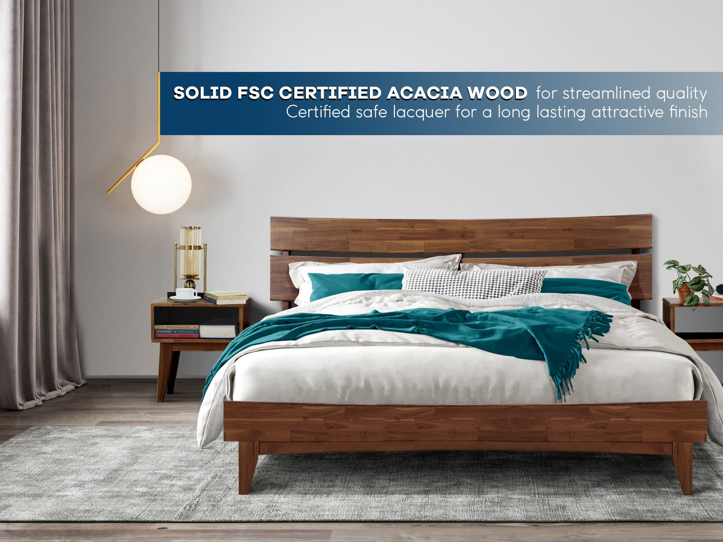 [Buy 1 Get 1] Aurora Solid Wood Bed Frame & Nightstand Set