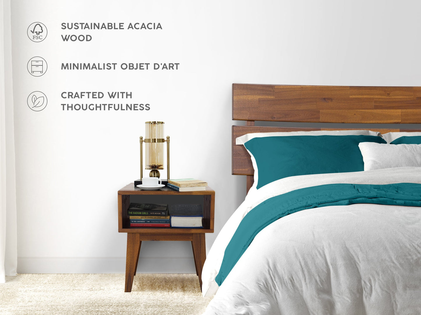 [Buy 1 Get 1] Aurora Solid Wood Bed Frame & Nightstand Set