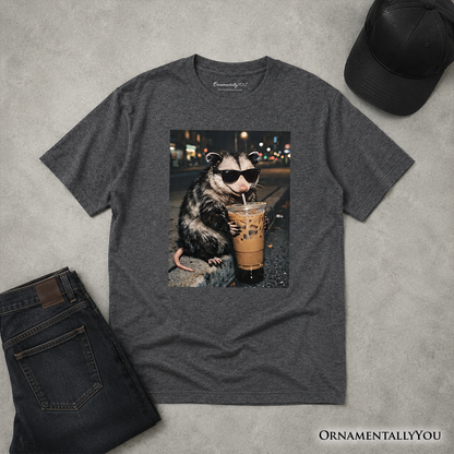 Kids Iced Coffee Opossum T-Shirt, Funny Animal Meme Youth Tee