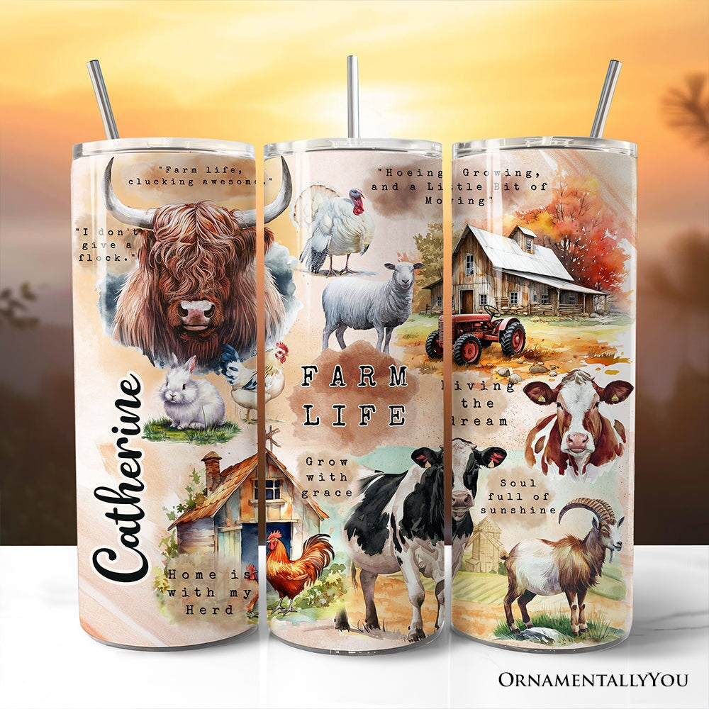 Agricultural Dream 20oz Personalized Tumbler With Lid and Stainless Steel Straw, Farm Life Quotes Gift Cup