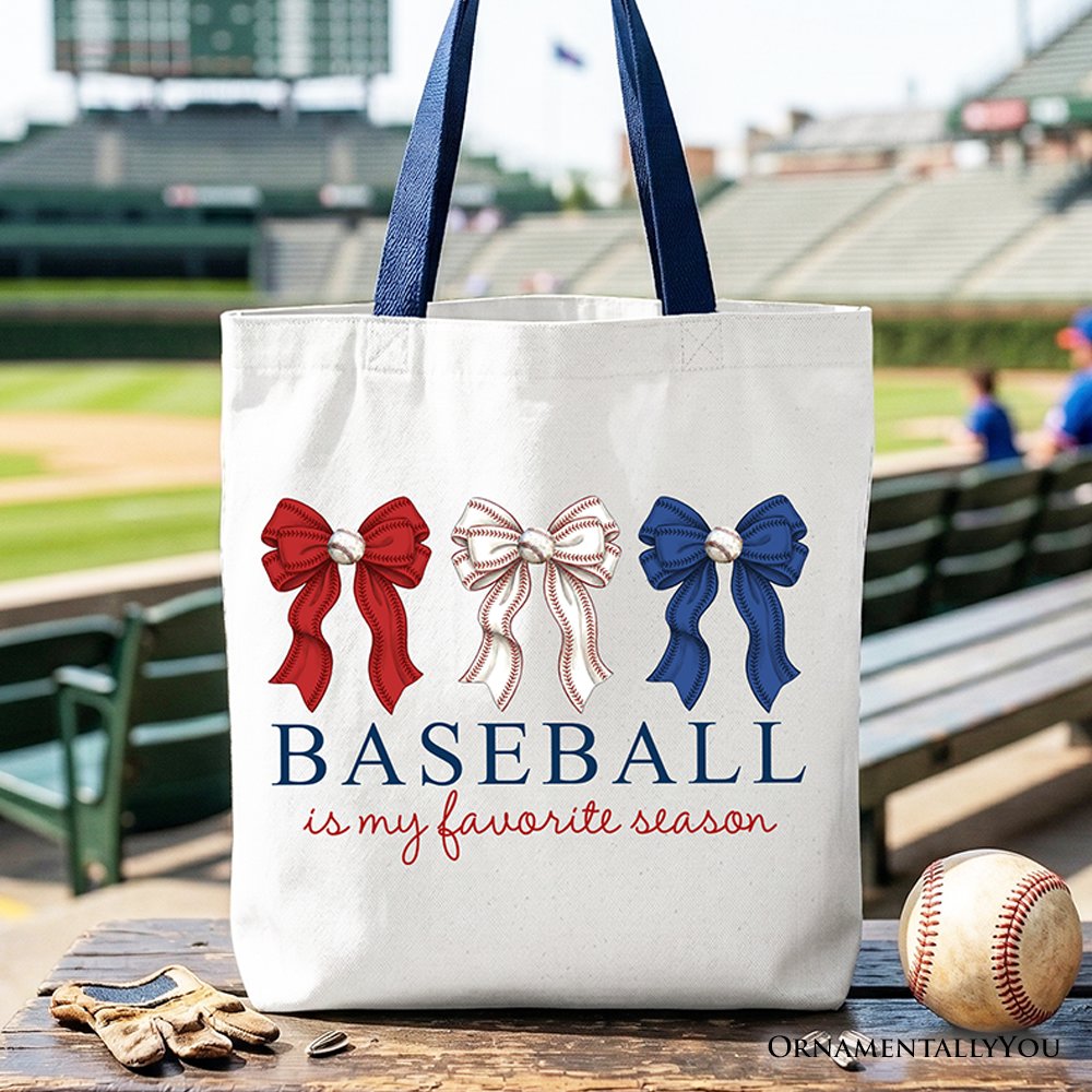 Baseball Is My Favorite Season Tote Bag, Coquette Bow Game Day Gift Shopper