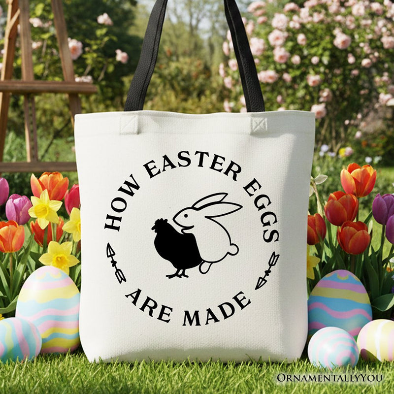 Bold Funny Easter Bunny Sarcastic Tote Bag, How Easter Eggs Are Made Gift Shopper