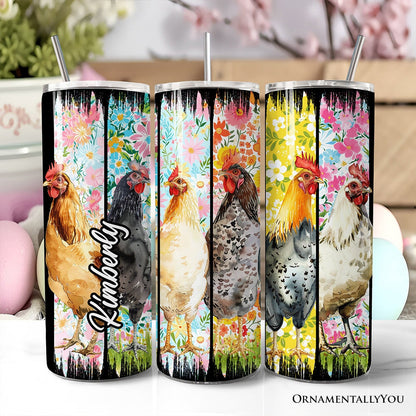 Brushstrokes Chicken Farm 20oz Personalized Tumbler With Lid and Stainless Steel Straw, Colorful Floral Farmlife Gift Cup