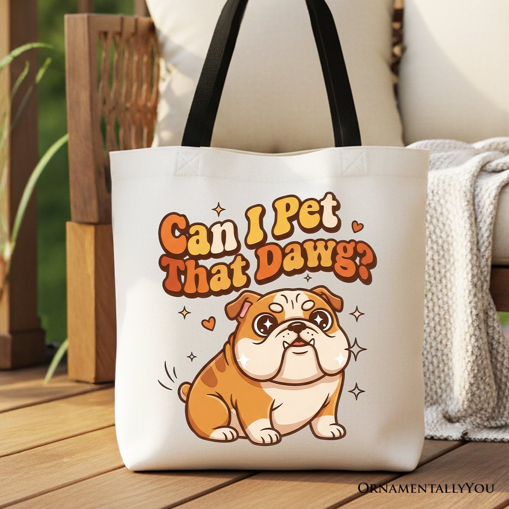 Can I Pet That Dawg Bulldog Retro Tote Bag, Cute Funny Dog Lover Gift Shopper