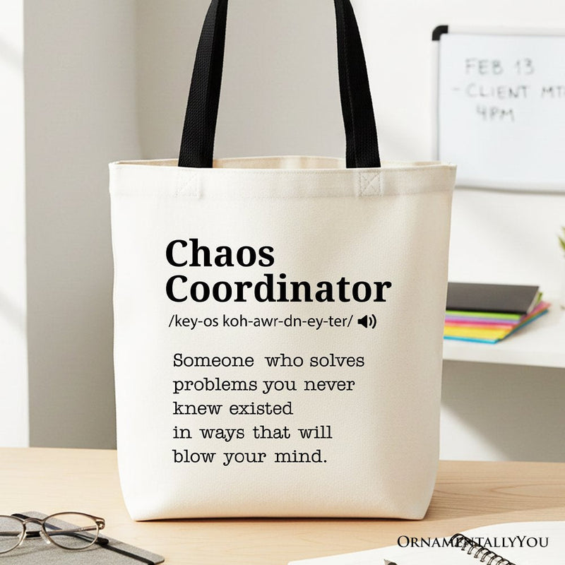 Chaos Coordinator Definition Canvas Tote Bag, Funny Gift Shopper for Busy Moms