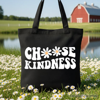 Choose Kindness Daisies Tote Bag, Retro Groovy Positive Quote Gift Shopper