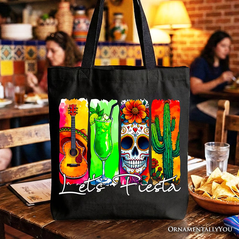 Cinco De Mayo Brushstroke Mexican Tote Bag, Let’s Fiesta Guitar Margarita Skull Cactus Gift Shopper