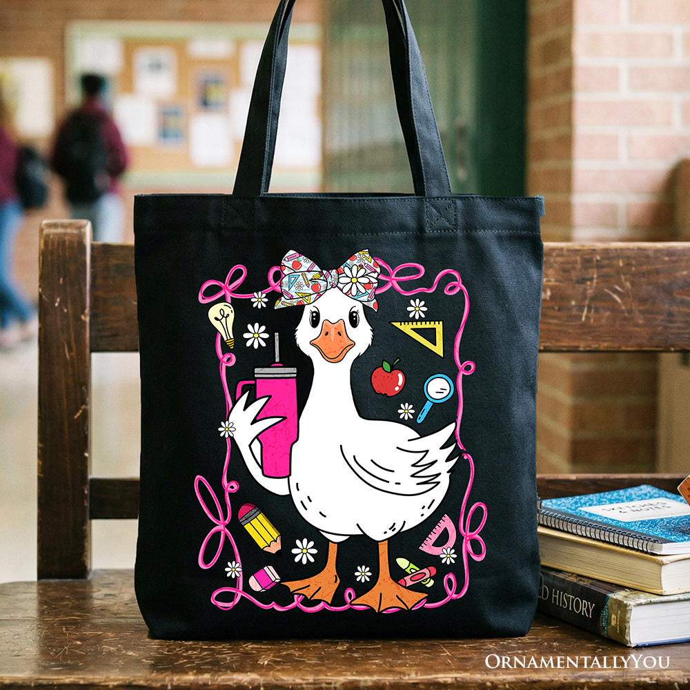 Coquette Teacher Goose Tote Bag, Funny Classroom Gift Shopper for Educators