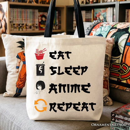 Eat Sleep Anime Repeat Tote Bag, Funny Gift Shopper For Anime Lover