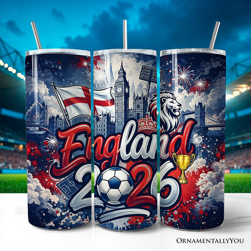 England 2026 Soccer Cup Global Championship 20oz Tumbler With Lid and Stainless Steel Straw, Fans Football Gift Cup