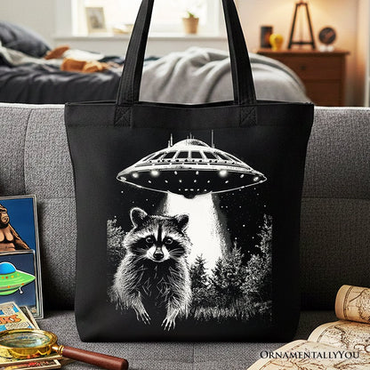 Funny UFO Raccoon Tote Bag, Gift Shopper for Alien Enthusiasts