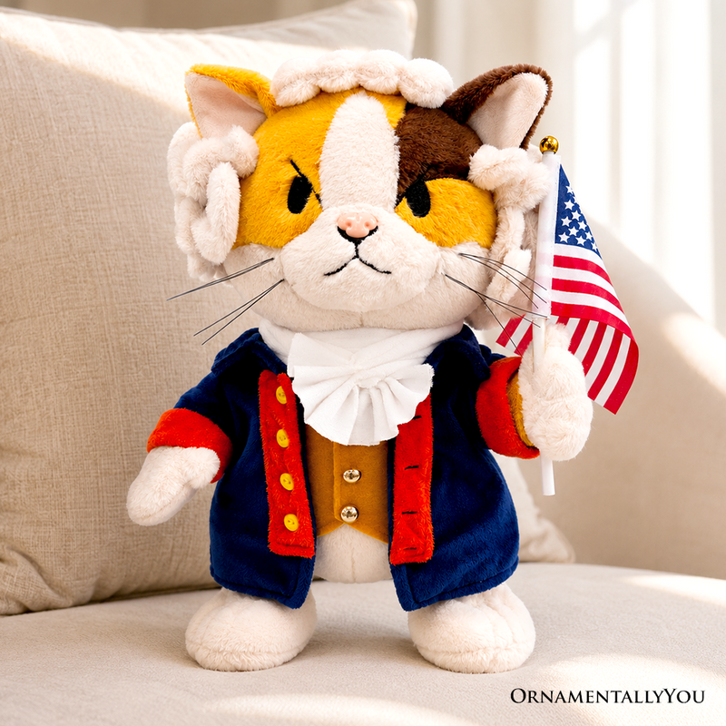 George Washington Cat Stuffed Animal, Funny 4th of July Plush Gift