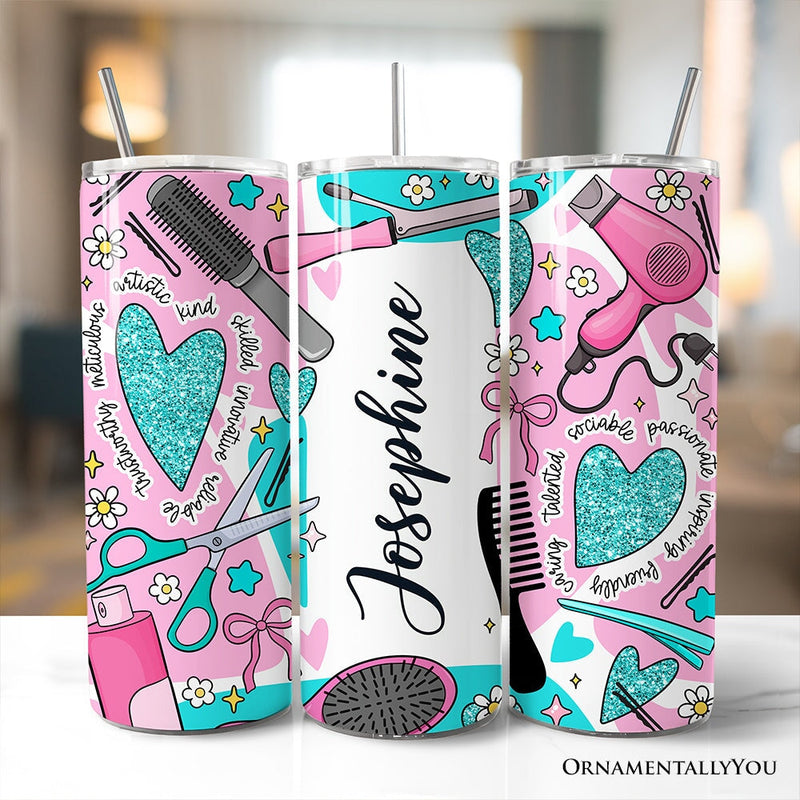 Hair Stylist Beauty Tools Pattern 20oz Personalized Tumbler With Lid and Stainless Steel Straw, Salon Cosmetology Gift Cup
