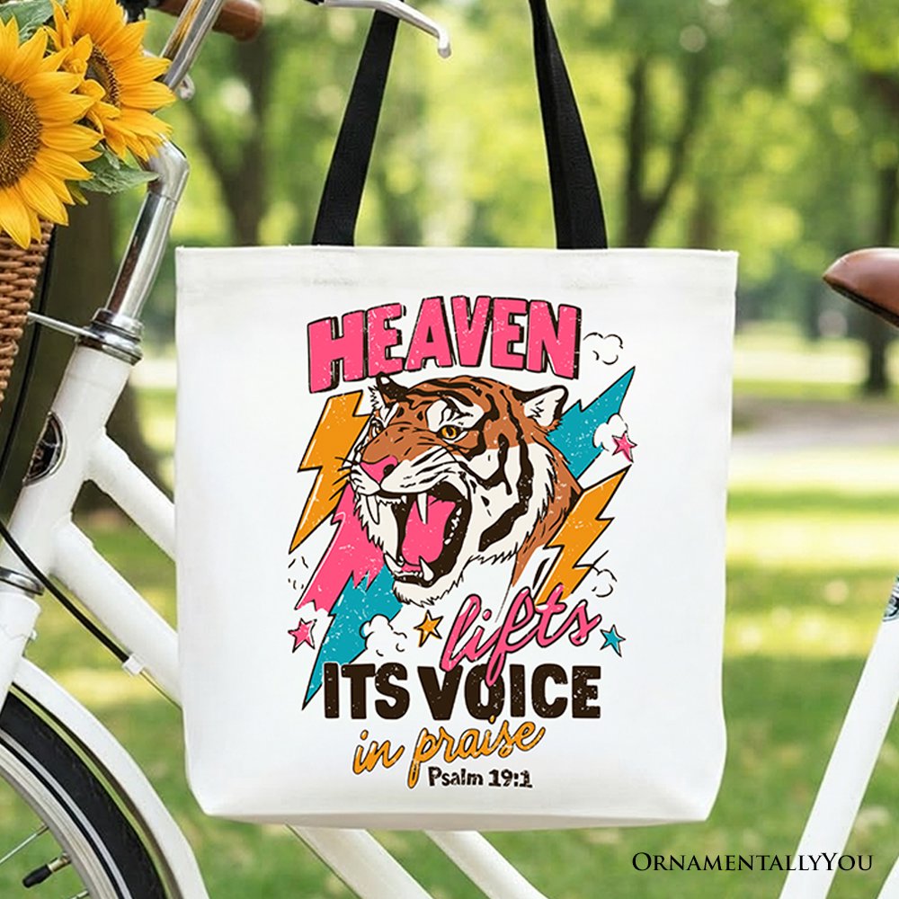 Heaven Lifts its Voice in Praise Christian Tote Bag, Tiger Psalm 191 Bible Verse Gift Shopper