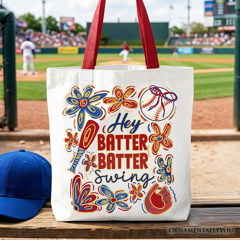 Hey Batter Batter Swing Tote Bag, Retro White and Natural Baseball Gift Shopper