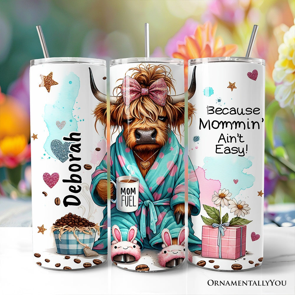 Highland Cow Mom Life 20oz Personalized Tumbler With Lid and Stainless Steel Straw, Sarcastic Motherhood Gift Cup