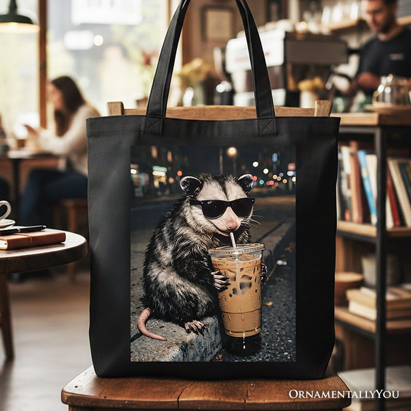 Iced Coffee Opossum Tote Bag, Funny Animal Meme Gift Shopper