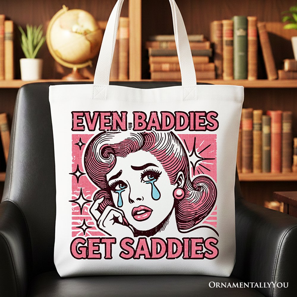 Even Baddies Get Saddies Tote Bag, Retro Crying Girl Pop Art for Stylish and Emotional Women
