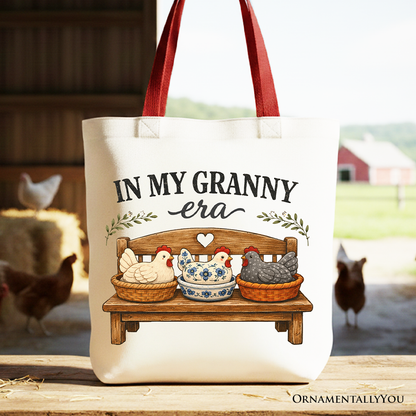 In My Granny Era Chicken Vintage Tote Bag, Cozy Farmhouse Country Grandma Gift Shopper