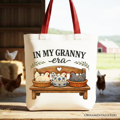 In My Granny Era Chicken Vintage Tote Bag, Cozy Farmhouse Country Grandma Gift Shopper