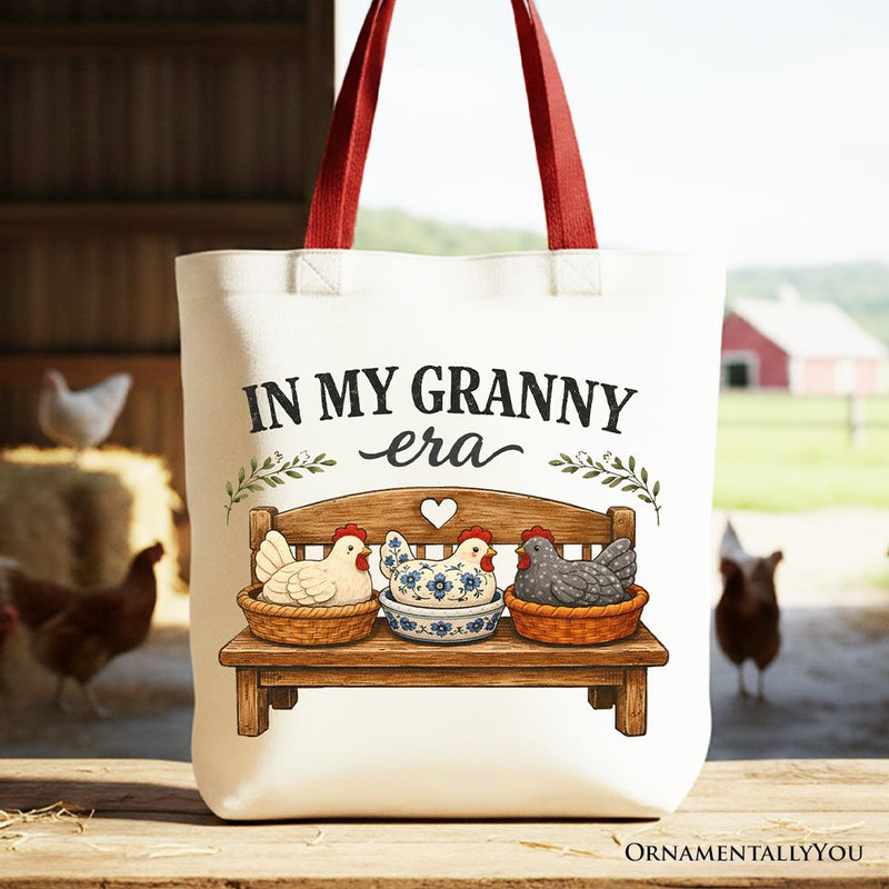 In My Granny Era Chicken Vintage Tote Bag, Cozy Farmhouse Country Grandma Gift Shopper