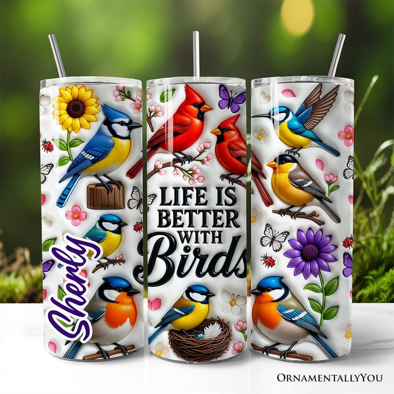 Inflated Life Is Better With Birds 20oz Personalized Tumbler With Lid and Stainless Steel Straw, Colorful Birdwatcher Gift Cup