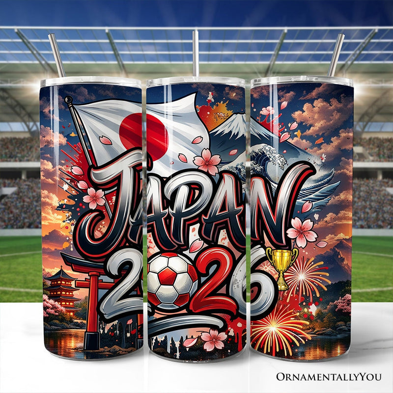 Japan 2026 Soccer Cup Global Championship 20oz Tumbler With Lid and Stainless Steel Straw, Fans Football Gift Cup