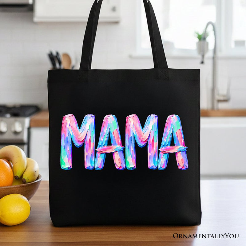 Mama Brushstroke Tote Bag, Printed Faux Oil Paint Colorful Trendy Mom Gift Shopper