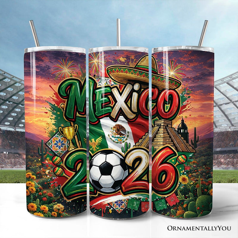 Mexico 2026 Soccer Cup Global Championship 20oz Tumbler With Lid and Stainless Steel Straw, Fans Football Gift Cup