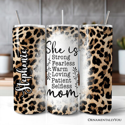 Mother's Day Quote 20oz Personalized Tumbler With Lid and Stainless Steel Straw, Leopard Print Mom Appreciation Gift Cup