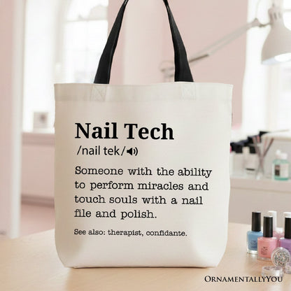 Nail Tech Definition Canvas Tote Bag, Funny Gift Shopper for Nail Hustler