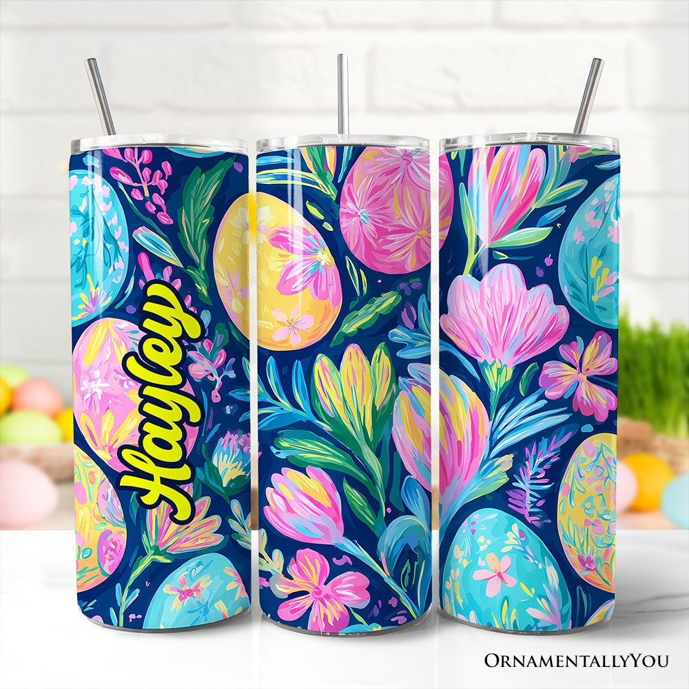 Preppy Painted Eggs 20oz Personalized Tumbler With Lid and Stainless Steel Straw, Spring Floral Easter Gift Cup