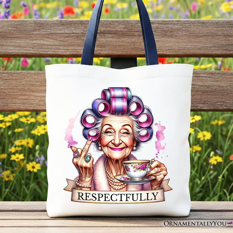 Respectfully Sassy Grandma Tote Bag, Funny Old Lady Gift Shopper for Sarcastic Nanas
