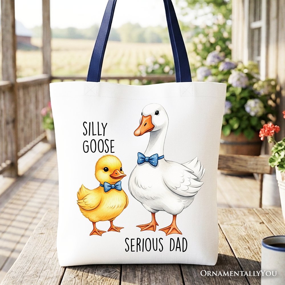 Silly Goose Serious Dad Tie Tote Bag, Cute Duo Fathers Gift Shopper